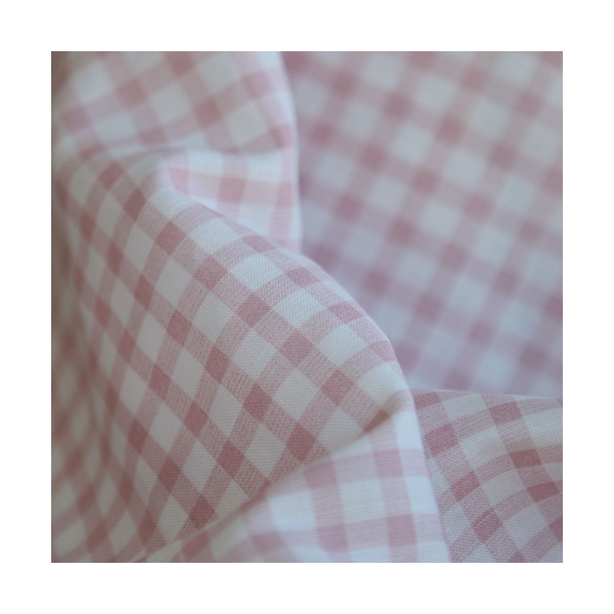 Victor - Tissu lin coton vichy 7mm blanc lait et vieux rose