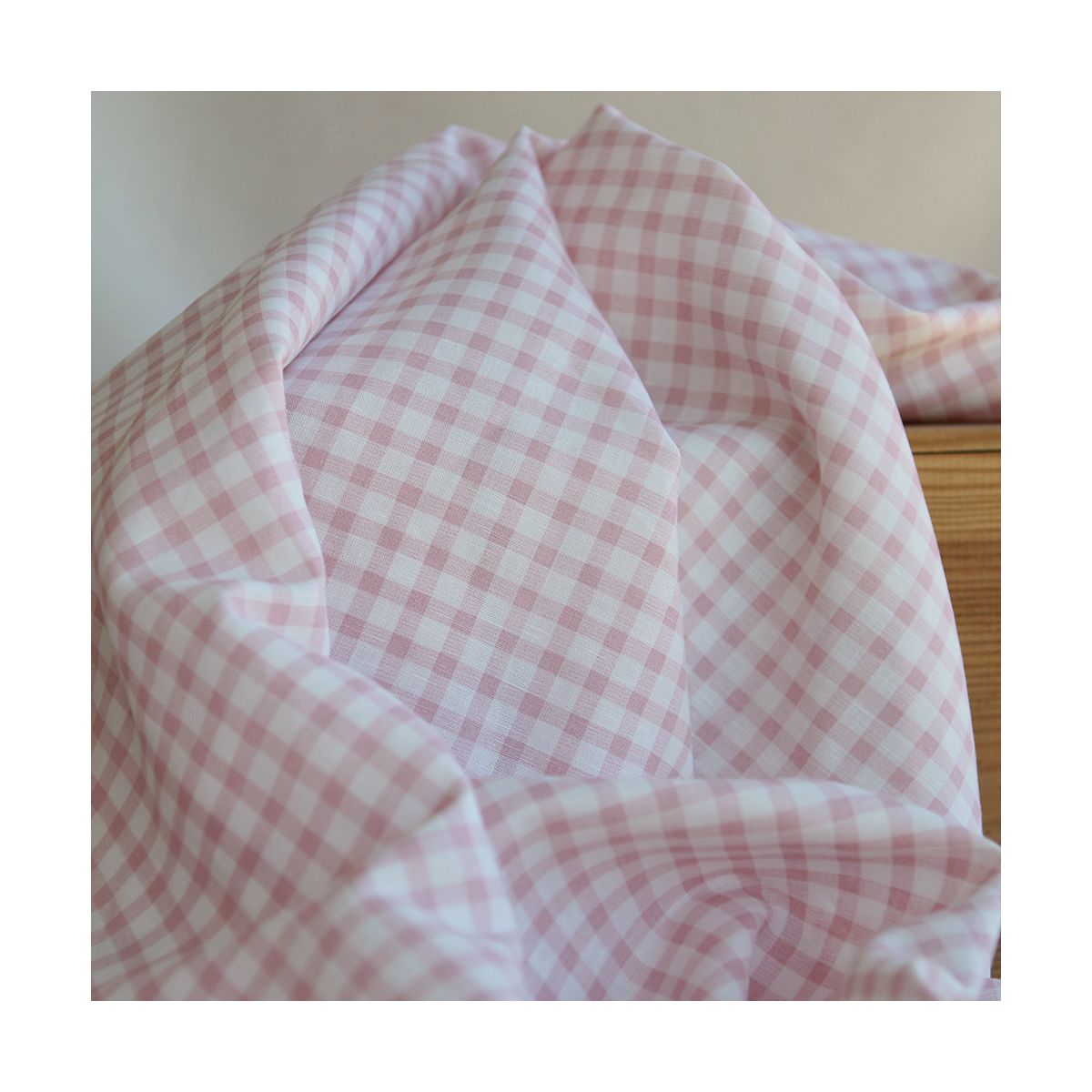 Victor - Tissu lin coton vichy 7mm blanc lait et vieux rose