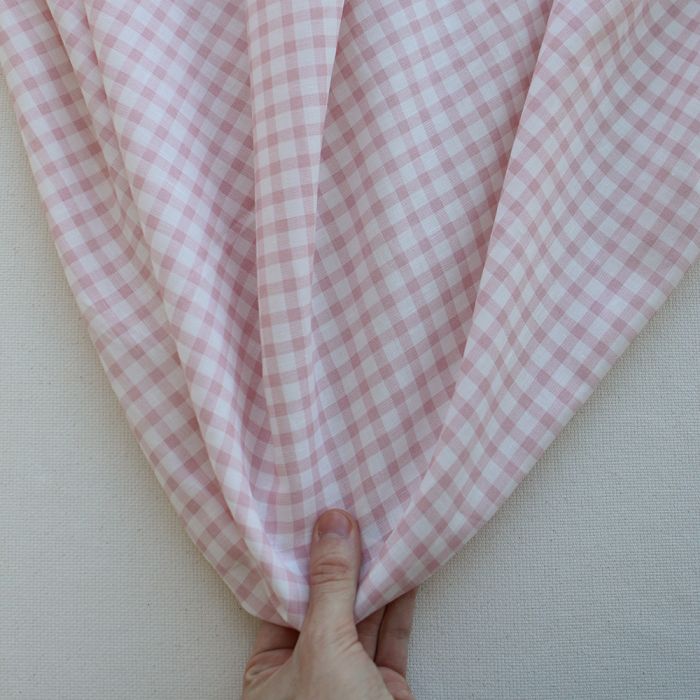 Victor - Tissu lin coton vichy 7mm blanc lait et vieux rose
