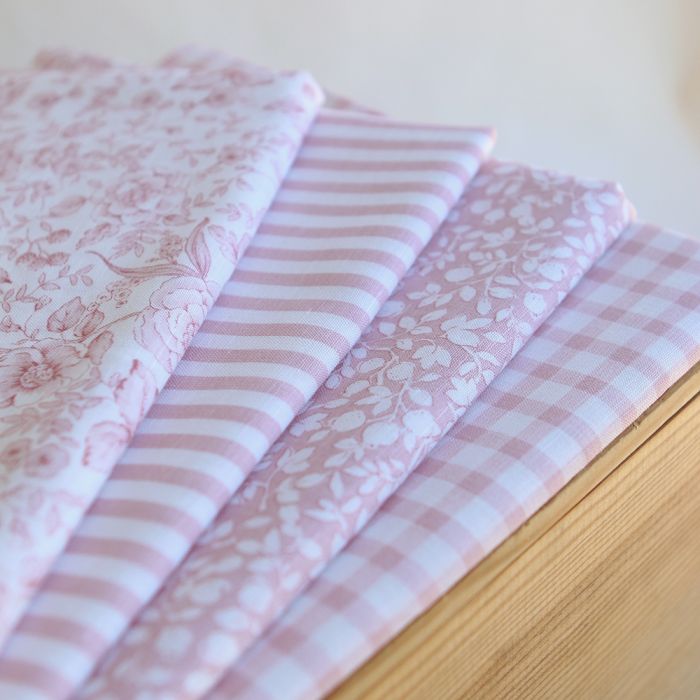 Victor - Tissu lin coton vichy 7mm blanc lait et vieux rose