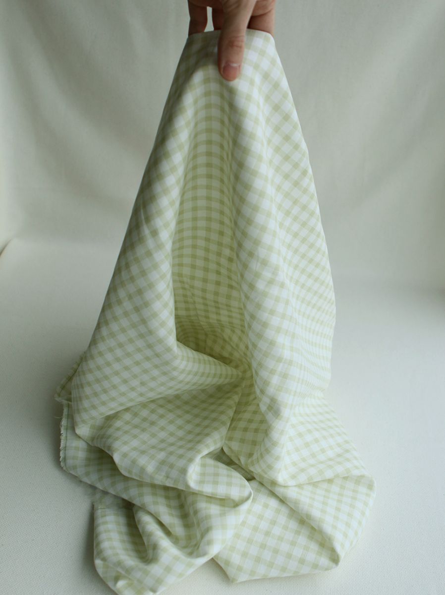 Victor - Tissu lin coton vichy 7mm blanc lait et vert amande