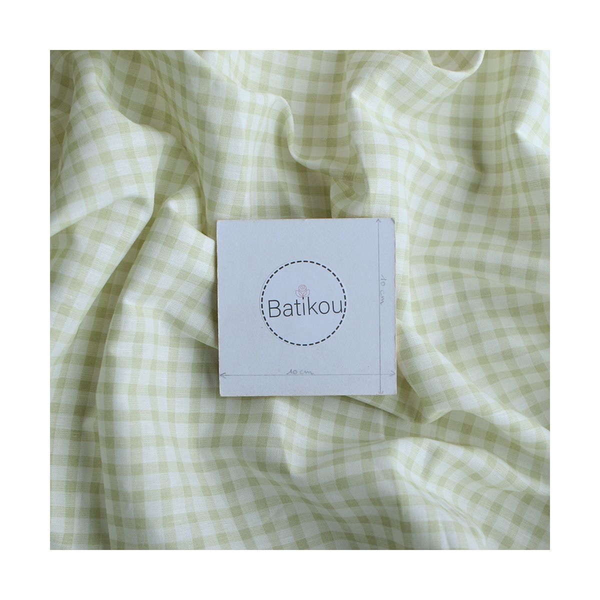 Victor - Tissu lin coton vichy 7mm blanc lait et vert amande