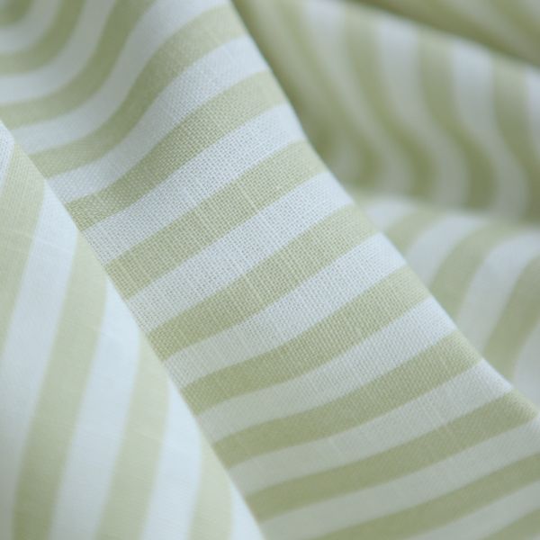 Lucas - Tissu lin coton rayures 6mm blanc lait et vert amande 2