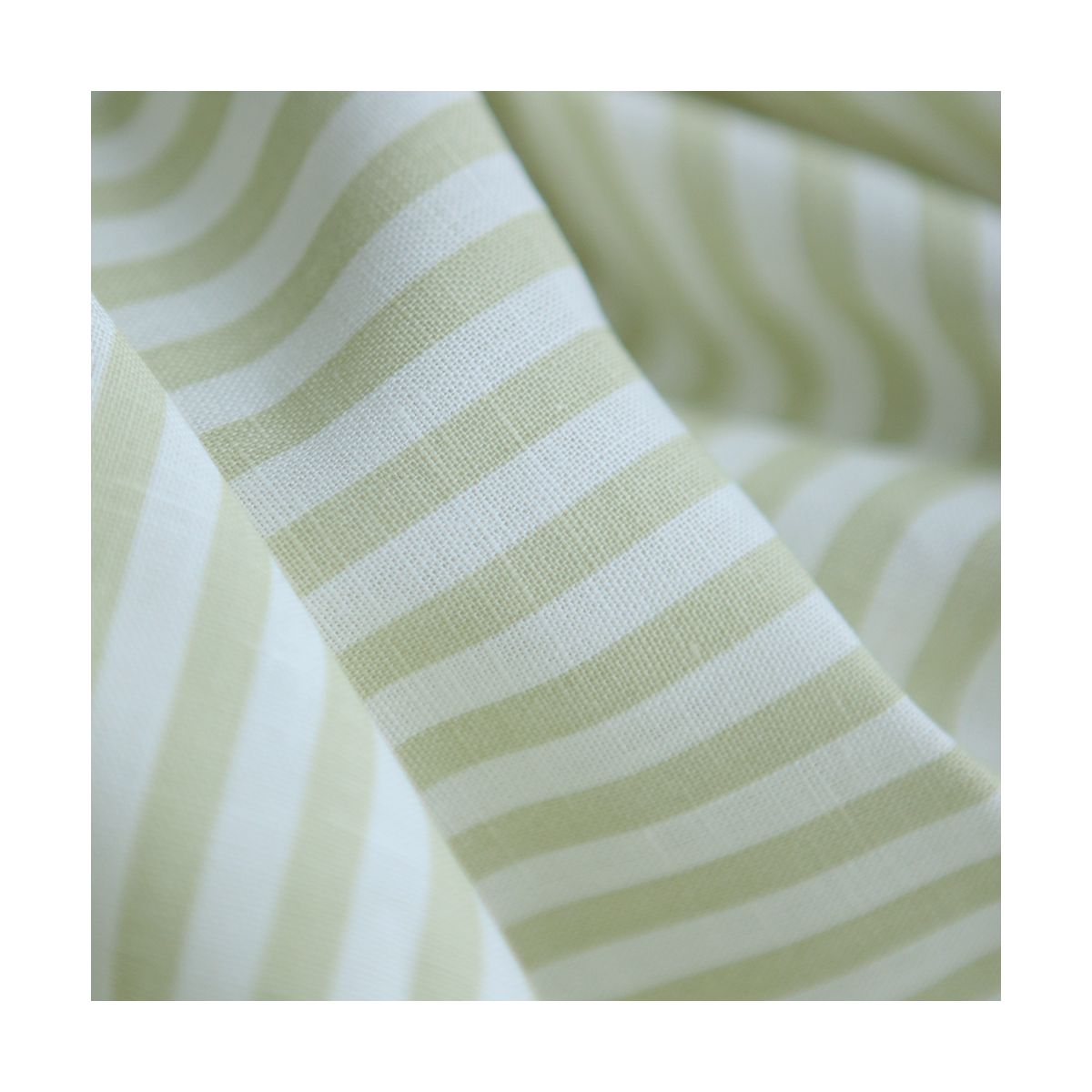 Lucas - Tissu lin coton rayures 6mm blanc lait et vert amande