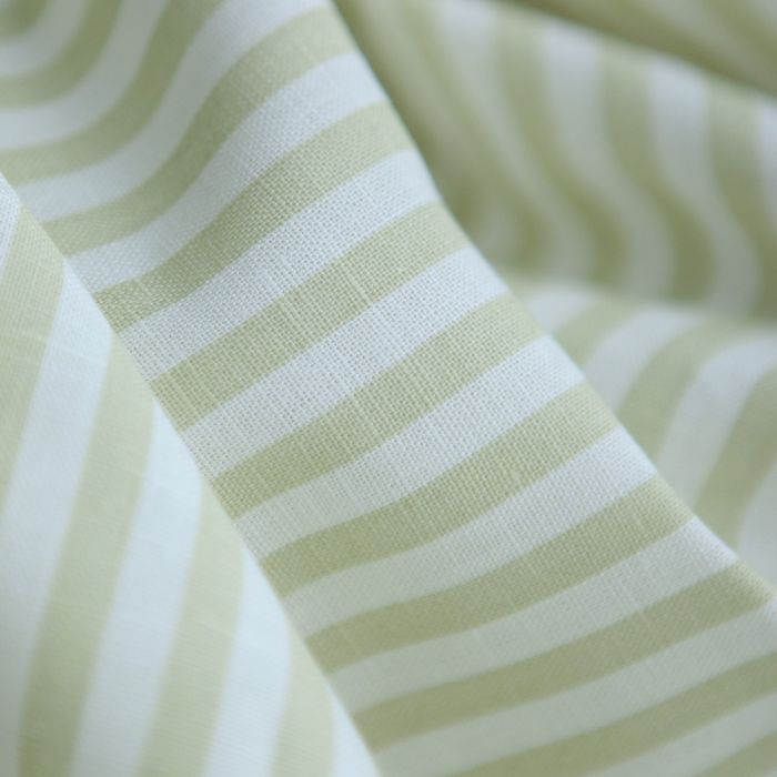 Lucas - Tissu lin coton rayures 6mm blanc lait et vert amande