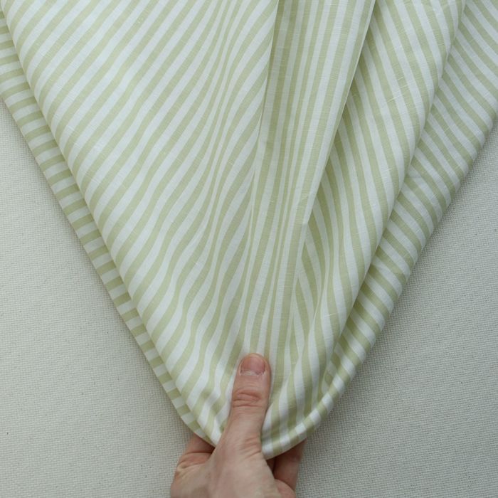 Lucas - Tissu lin coton rayures 6mm blanc lait et vert amande