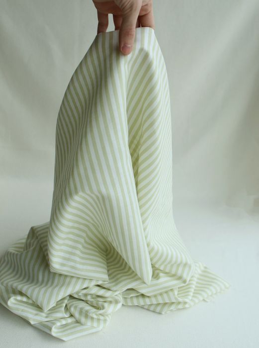 Lucas - Tissu lin coton rayures 6mm blanc lait et vert amande