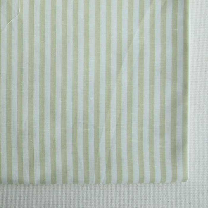Lucas - Tissu lin coton rayures 6mm blanc lait et vert amande