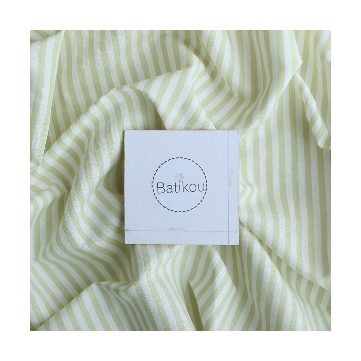Lucas - Tissu lin coton rayures 6mm blanc lait et vert amande