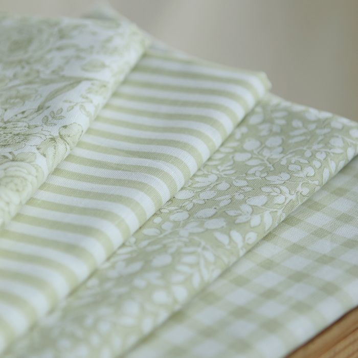 Lucas - Tissu lin coton rayures 6mm blanc lait et vert amande