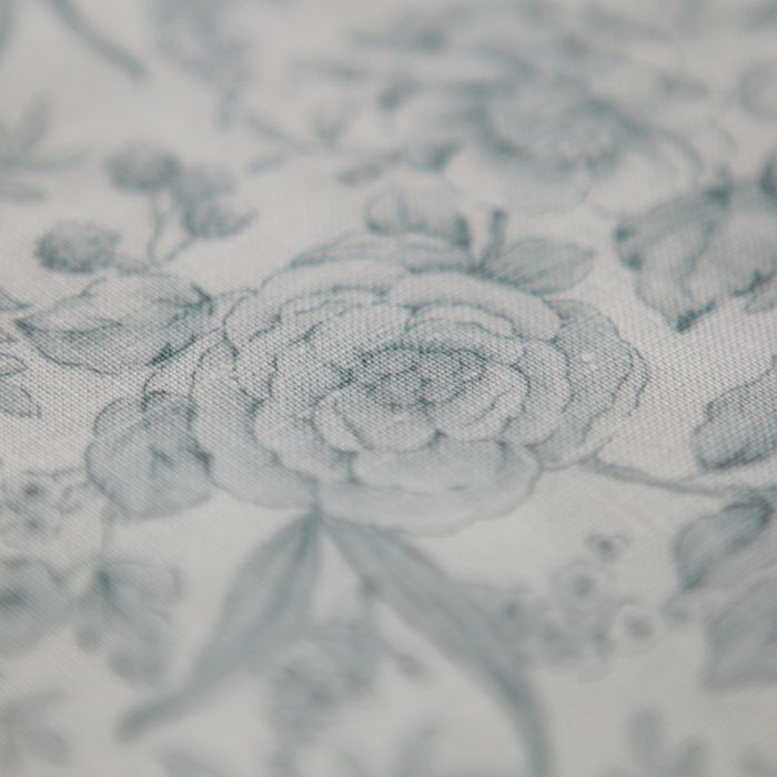 copie de Apolline - Tissu lin coton roses effet toile de Jouy blanc lait et vert amande