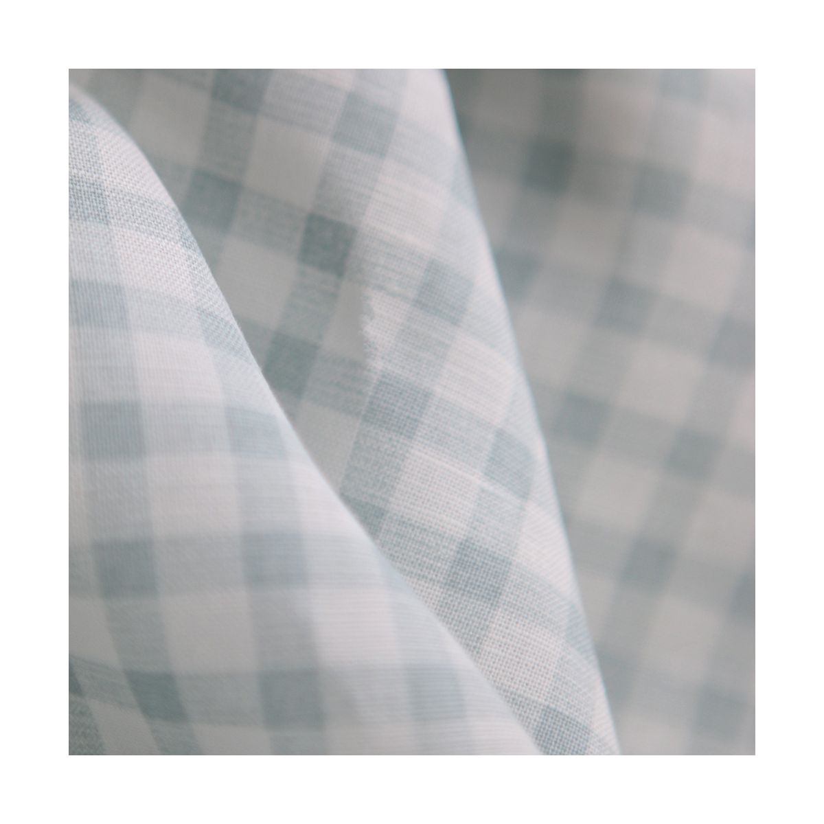 Victor - Tissu lin coton vichy 7mm blanc lait et bleu brume