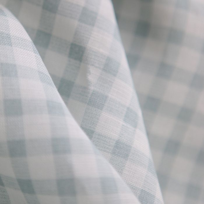 Victor - Tissu lin coton vichy 7mm blanc lait et bleu brume