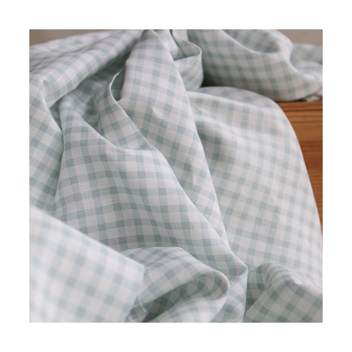 Victor - Tissu lin coton vichy 7mm blanc lait et bleu brume