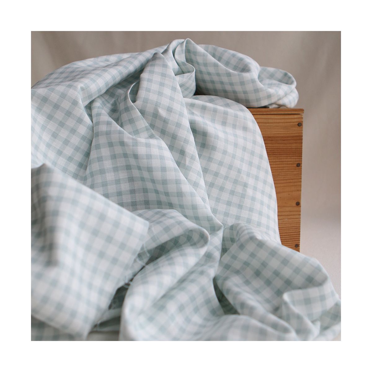 Victor - Tissu lin coton vichy 7mm blanc lait et bleu brume