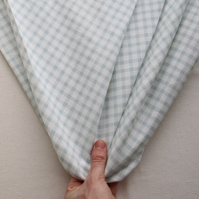 Victor - Tissu lin coton vichy 7mm blanc lait et bleu brume