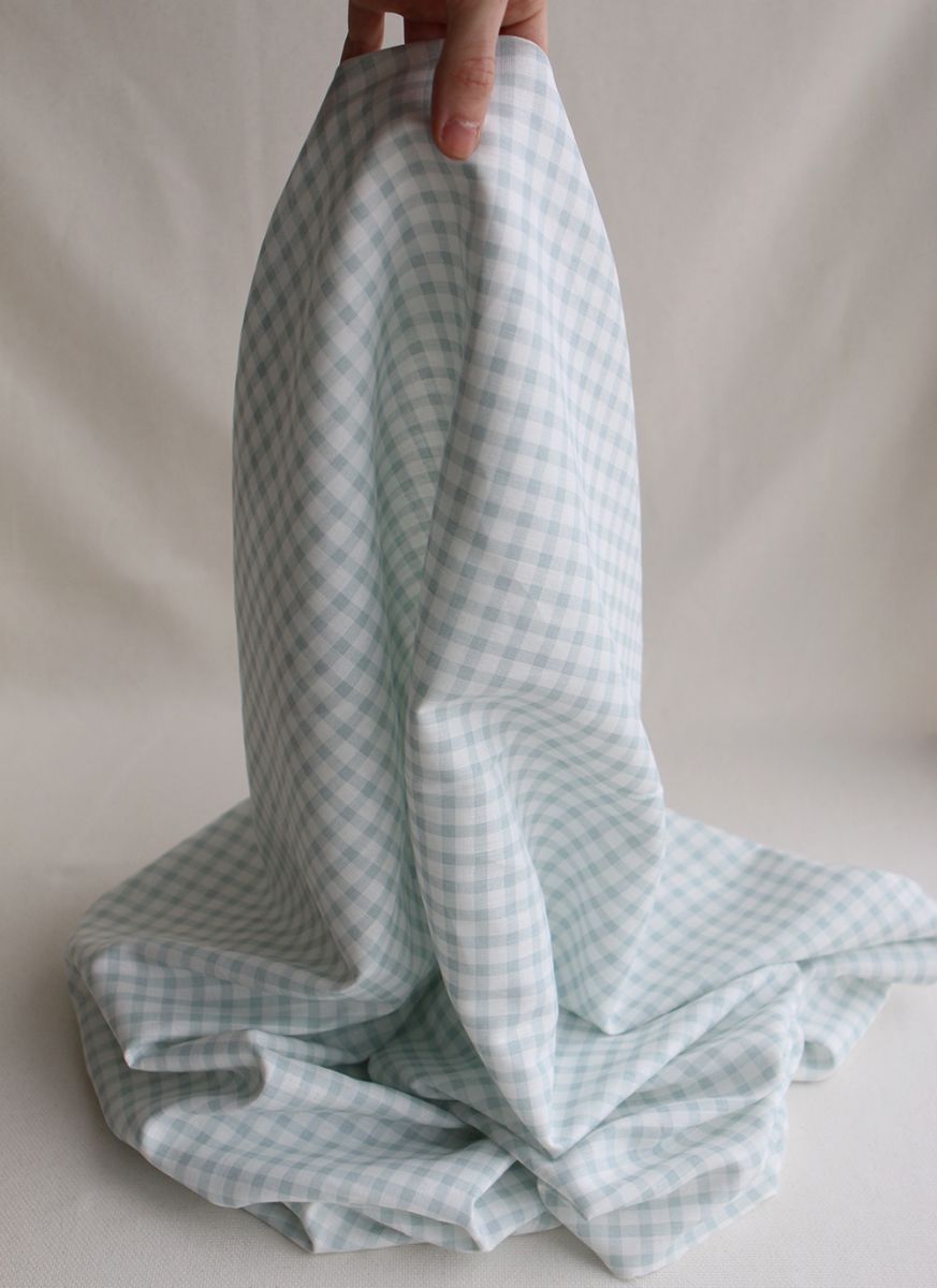 Victor - Tissu lin coton vichy 7mm blanc lait et bleu brume