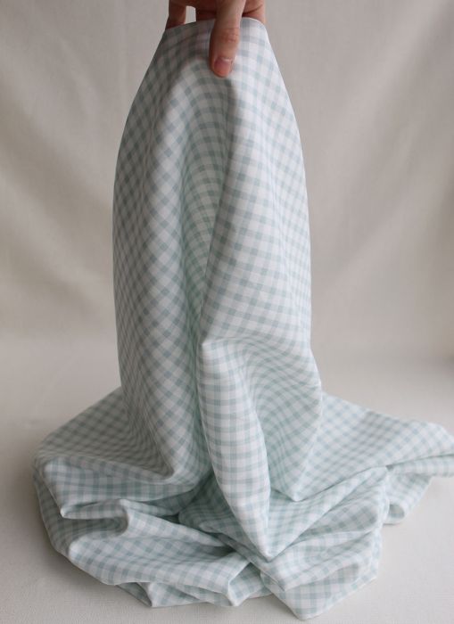 Victor - Tissu lin coton vichy 7mm blanc lait et bleu brume