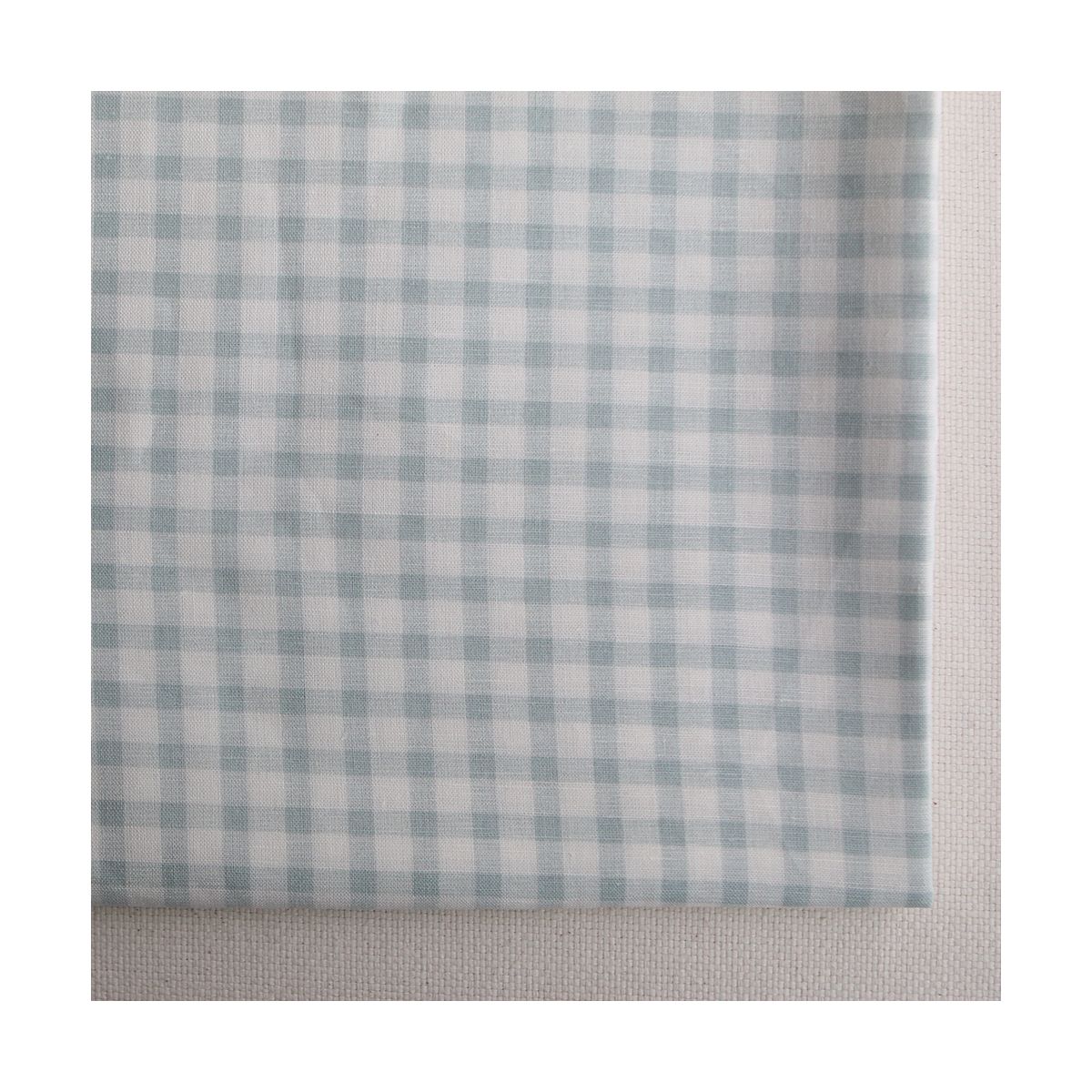 Victor - Tissu lin coton vichy 7mm blanc lait et bleu brume