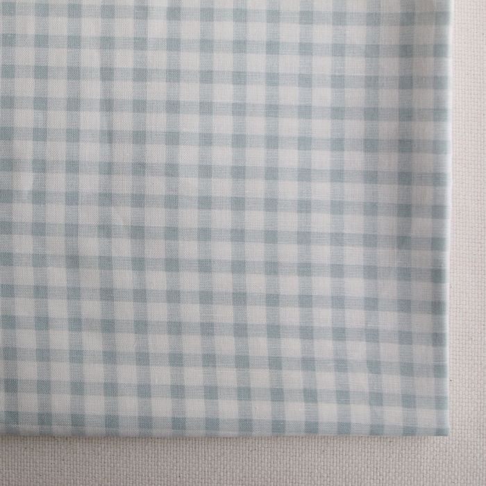 Victor - Tissu lin coton vichy 7mm blanc lait et bleu brume