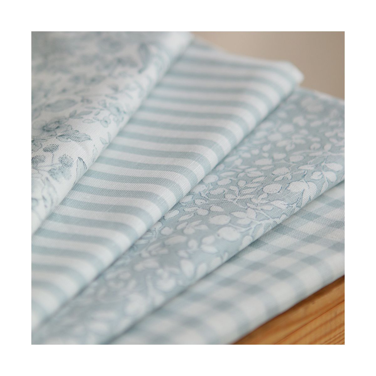 Victor - Tissu lin coton vichy 7mm blanc lait et bleu brume