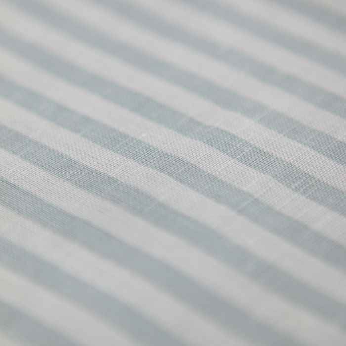 Lucas - Tissu lin coton rayures 6mm blanc lait et bleu brume