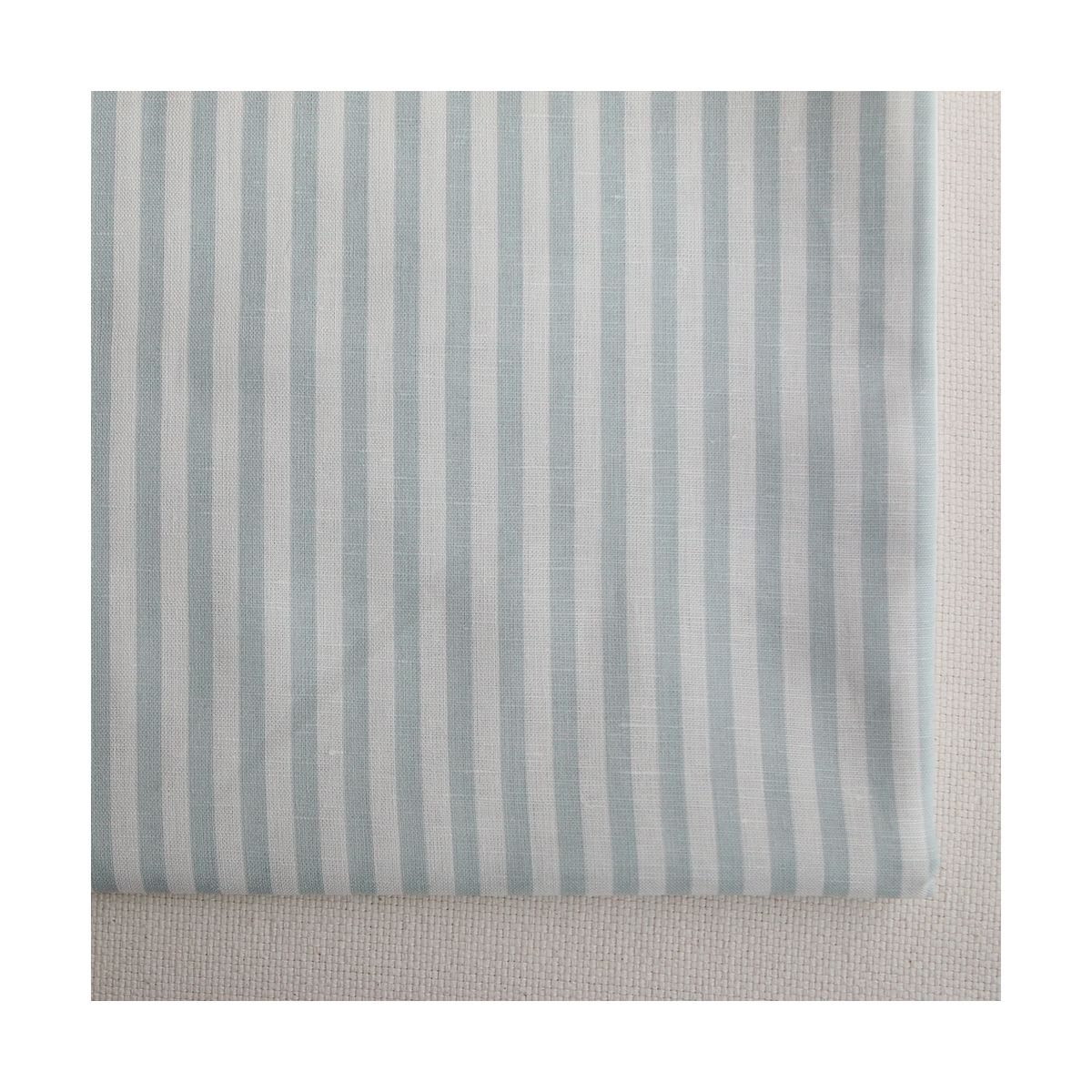 Lucas - Tissu lin coton rayures 6mm blanc lait et bleu brume
