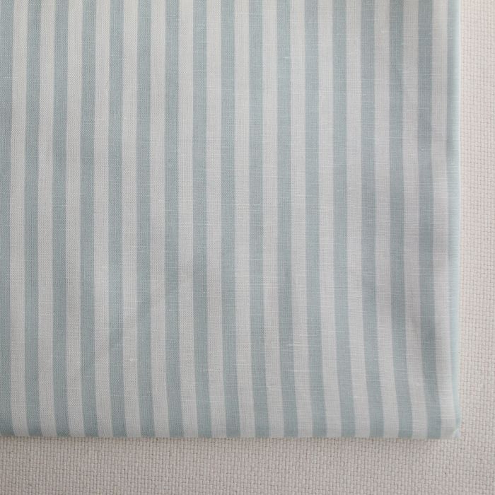 Lucas - Tissu lin coton rayures 6mm blanc lait et bleu brume