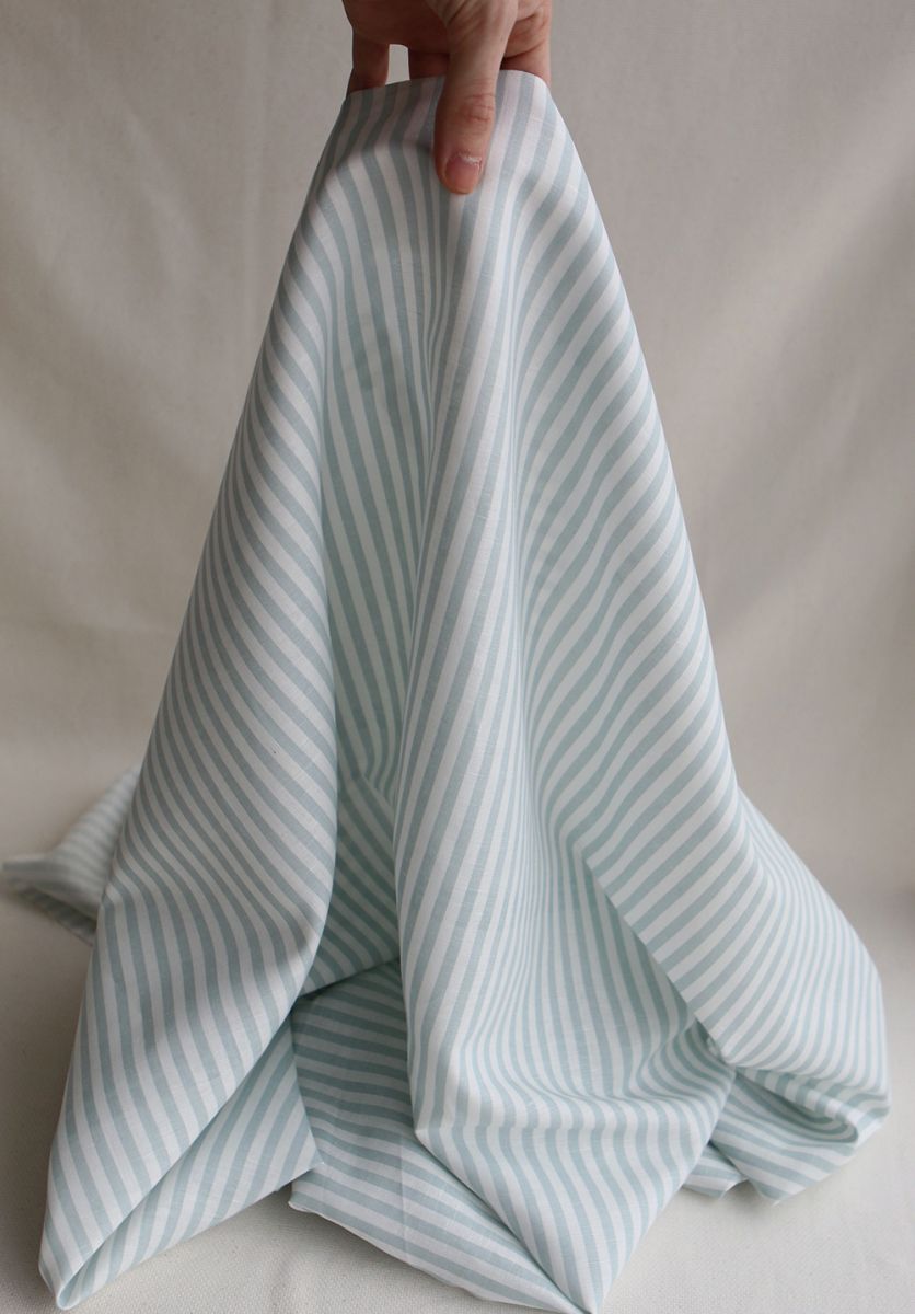 Lucas - Tissu lin coton rayures 6mm blanc lait et bleu brume