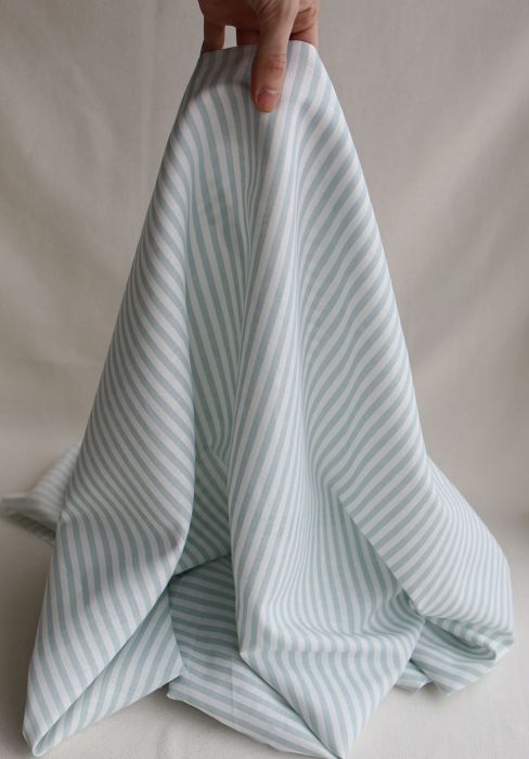 Lucas - Tissu lin coton rayures 6mm blanc lait et bleu brume