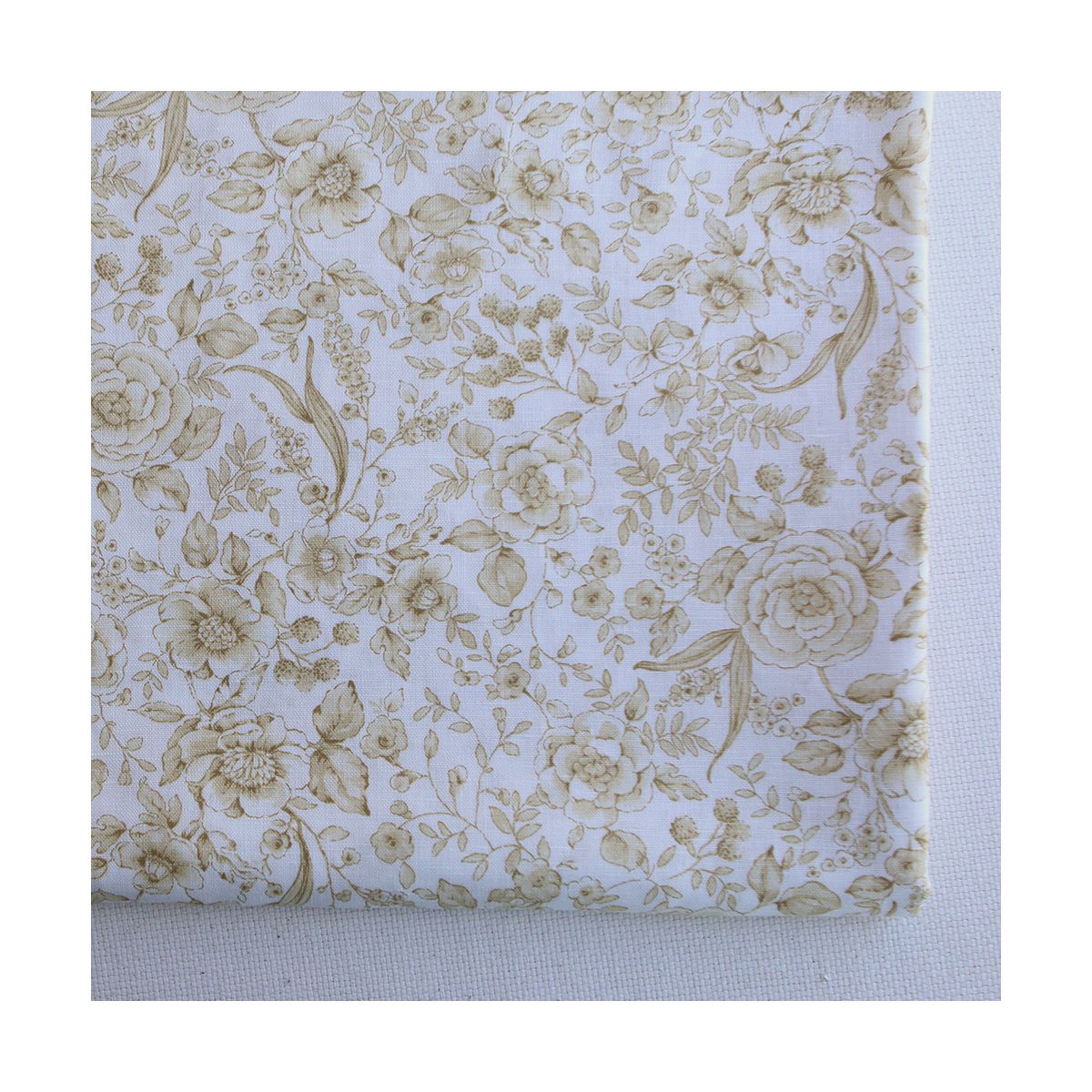 Apolline - Tissu lin coton roses effet toile de Jouy blanc lait et jaune blé