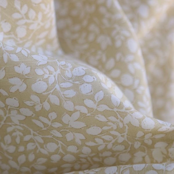 Amaury - Tissu lin coton motif délicat blanc lait et jaune blé 2