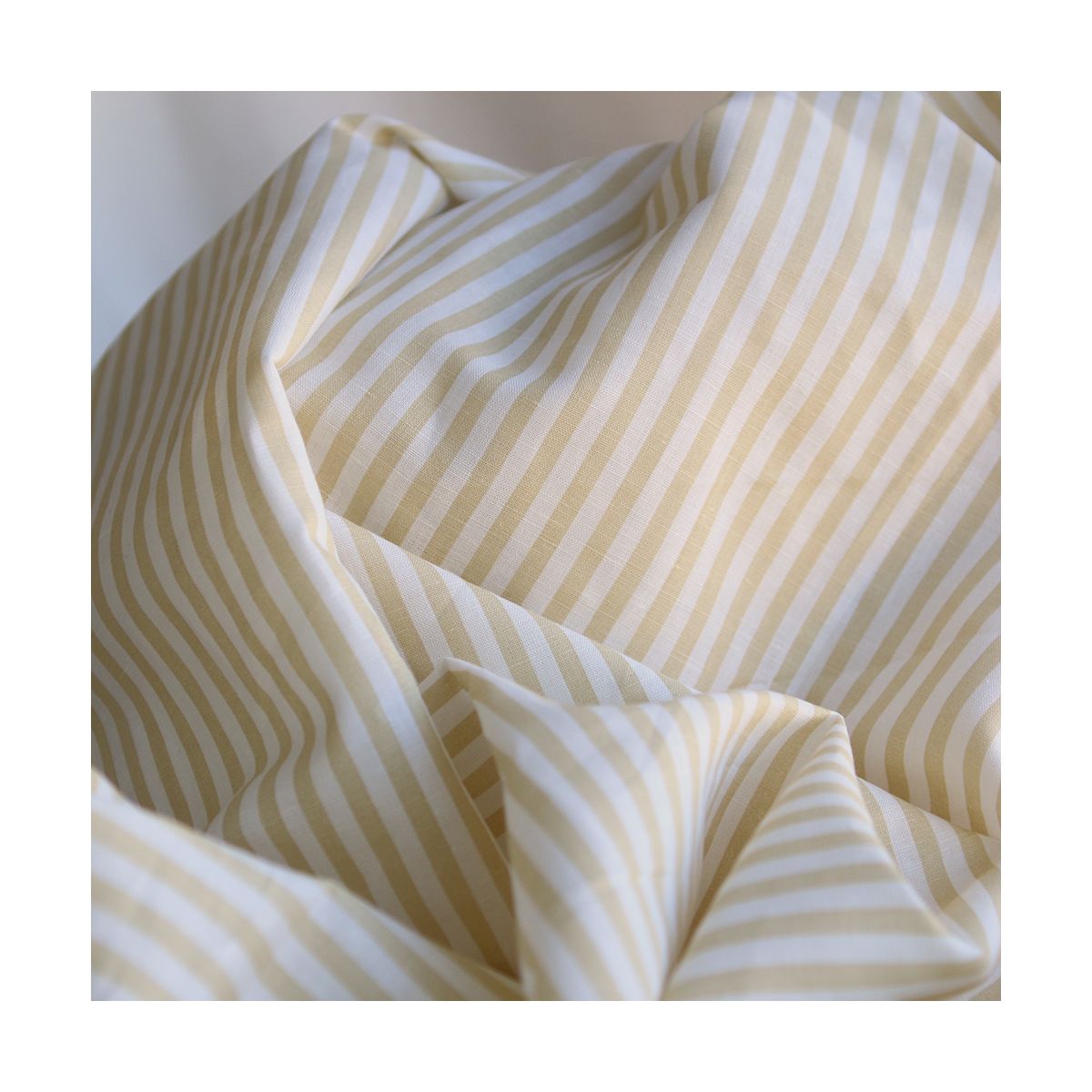 Lucas - Tissu lin coton rayures 6mm blanc lait et jaune blé