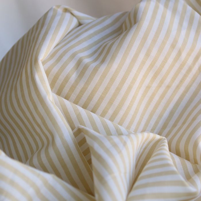 Lucas - Tissu lin coton rayures 6mm blanc lait et jaune blé