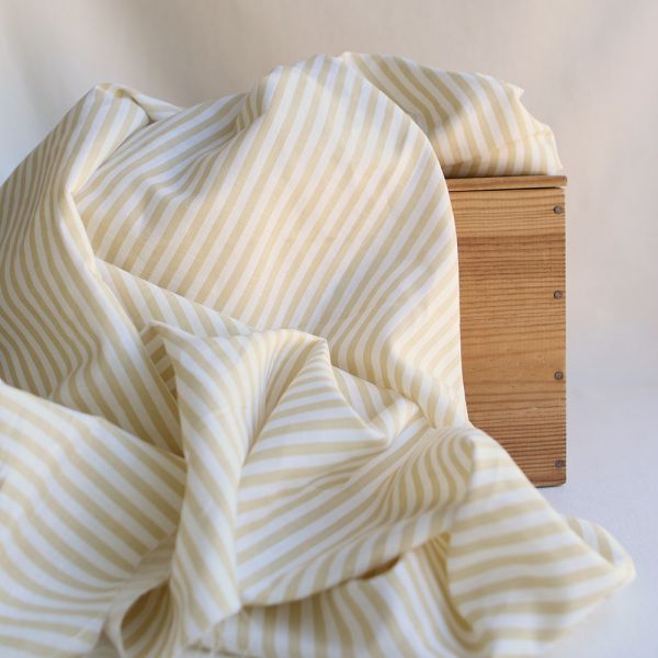 Lucas - Tissu lin coton rayures 6mm blanc lait et jaune blé
