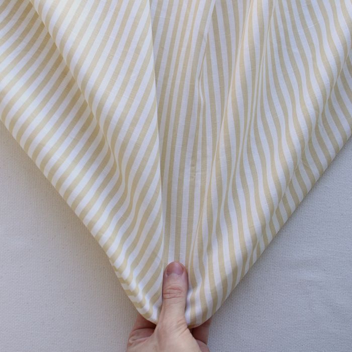 Lucas - Tissu lin coton rayures 6mm blanc lait et jaune blé