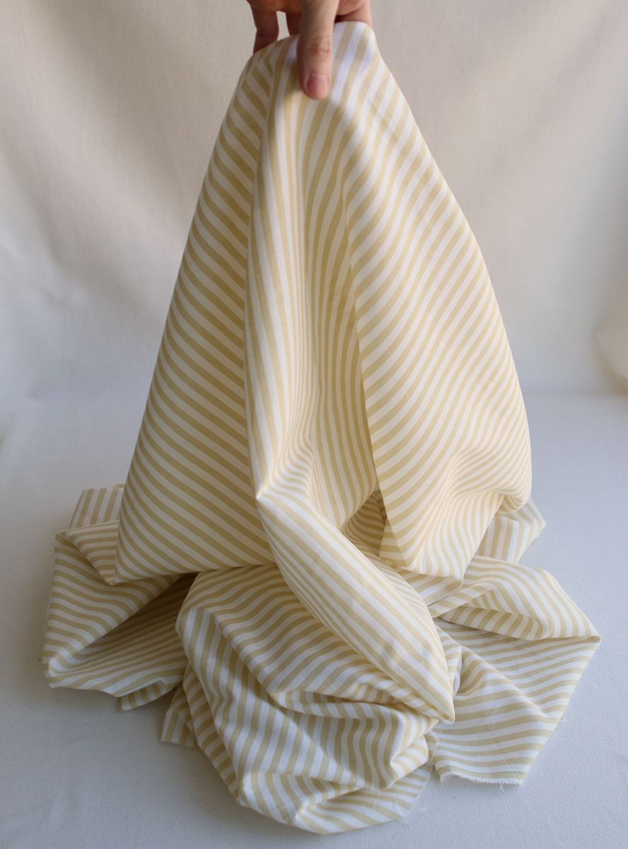 Lucas - Tissu lin coton rayures 6mm blanc lait et jaune blé