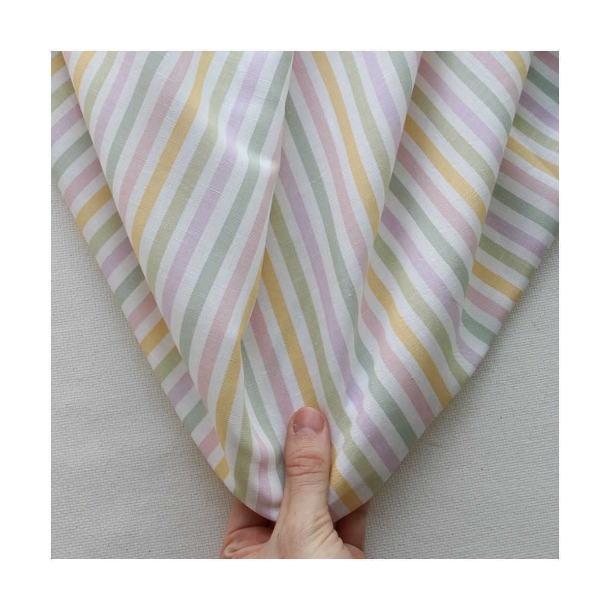 Lucas - Tissu lin coton rayures 6mm multicolores jaune, vert, rose