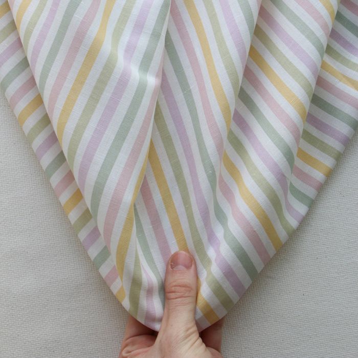 Lucas - Tissu lin coton rayures 6mm multicolores jaune, vert, rose