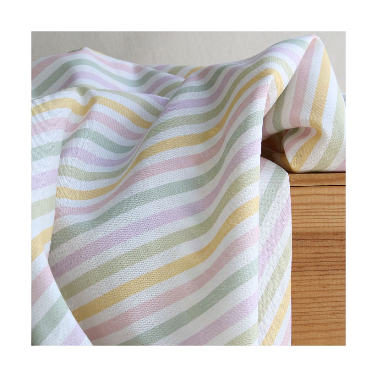 Lucas - Tissu lin coton rayures 6mm multicolores jaune, vert, rose