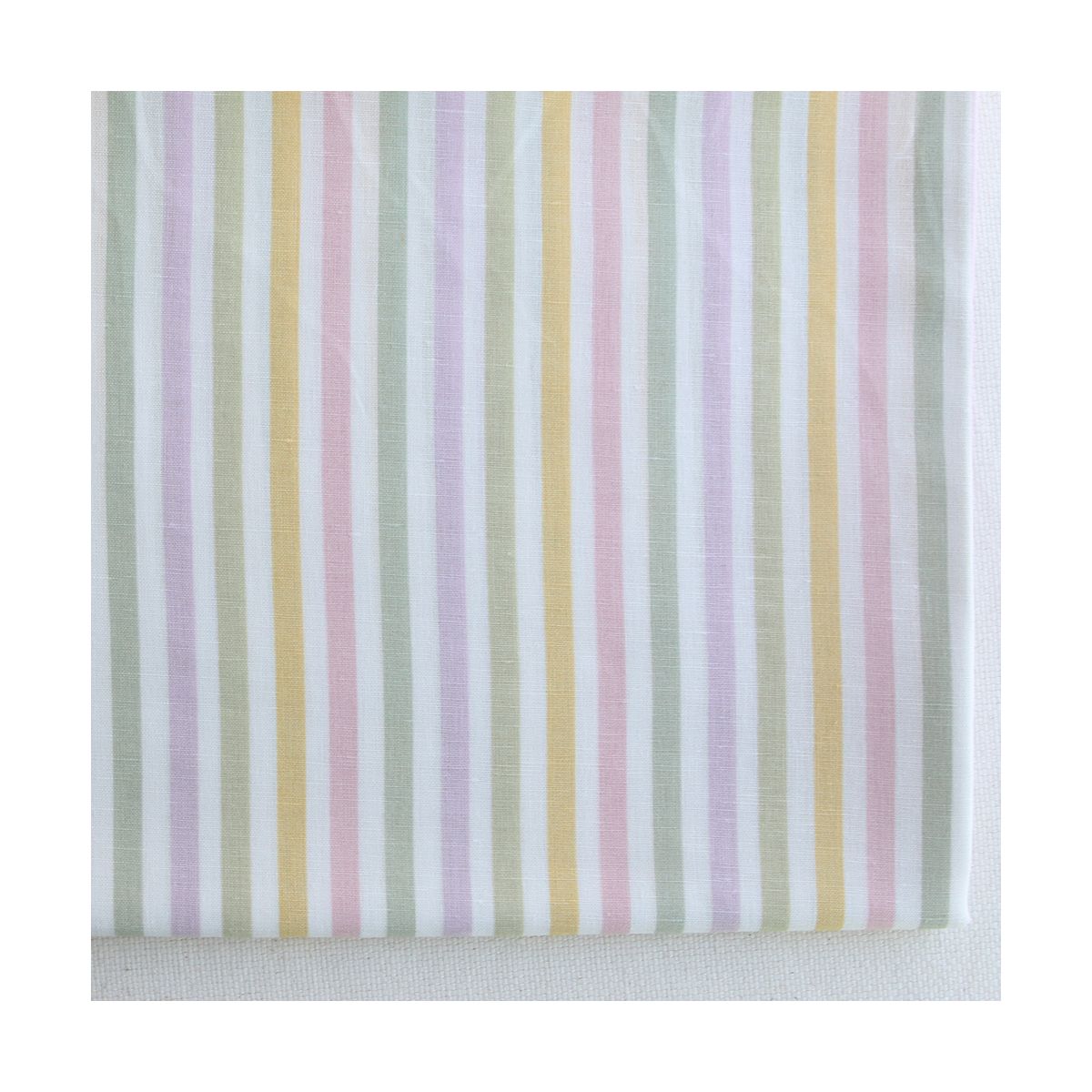 Lucas - Tissu lin coton rayures 6mm multicolores jaune, vert, rose