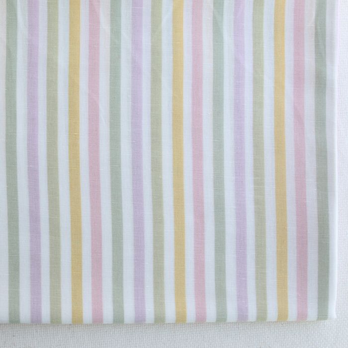 Lucas - Tissu lin coton rayures 6mm multicolores jaune, vert, rose