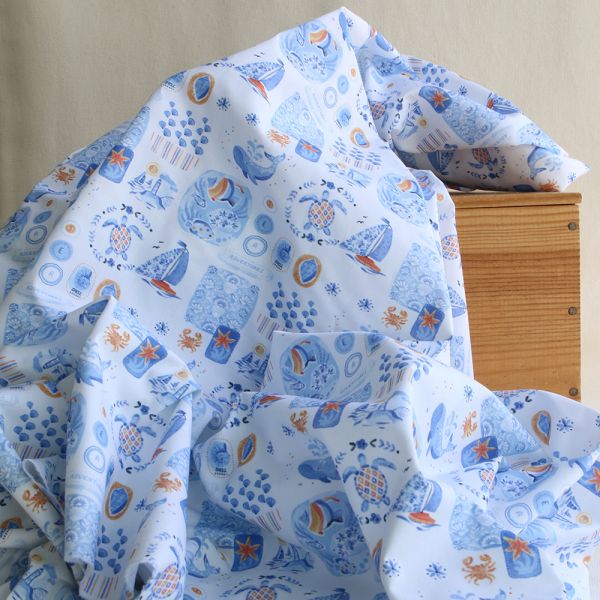 Malo - Popeline de coton BIO imprimé marin bleu