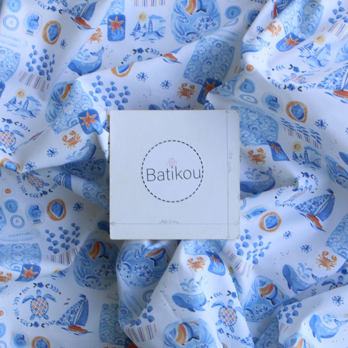 Malo - Popeline de coton BIO imprimé marin bleu