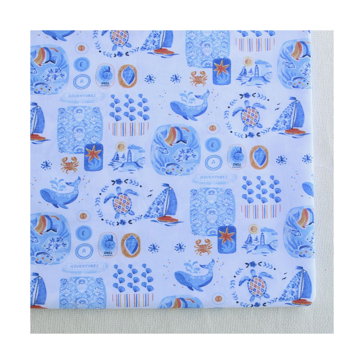 Malo - Popeline de coton BIO imprimé marin bleu