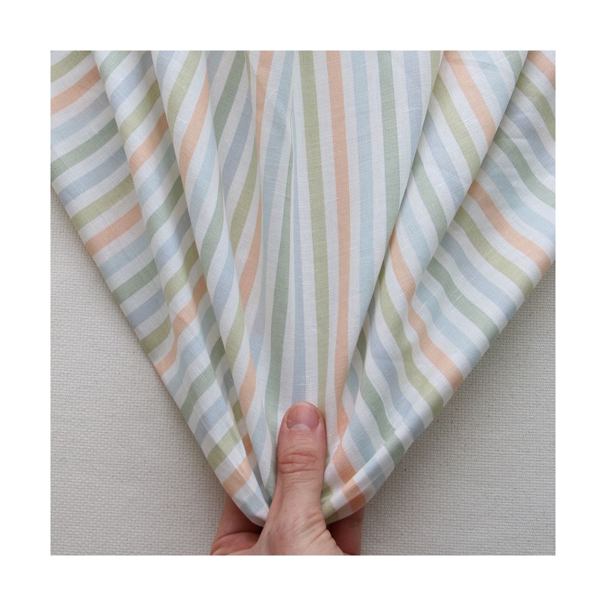 Lucas - Tissu lin coton rayures 6mm multicolores orange, vert, bleu