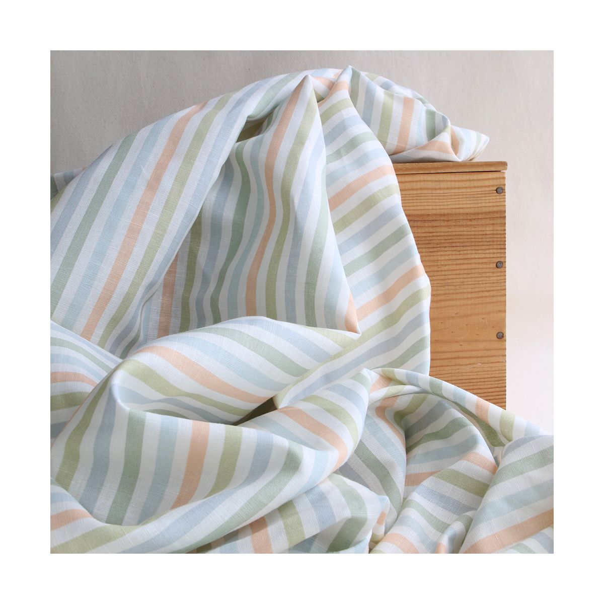 Lucas - Tissu lin coton rayures 6mm multicolores orange, vert, bleu