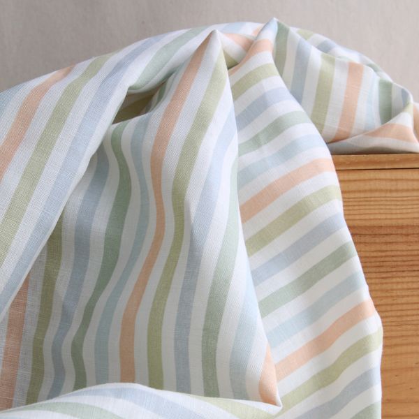 Lucas - Tissu lin coton rayures 6mm multicolores orange, vert, bleu