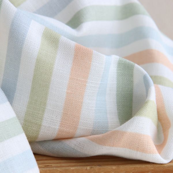 Lucas - Tissu lin coton rayures 6mm multicolores orange, vert, bleu 2