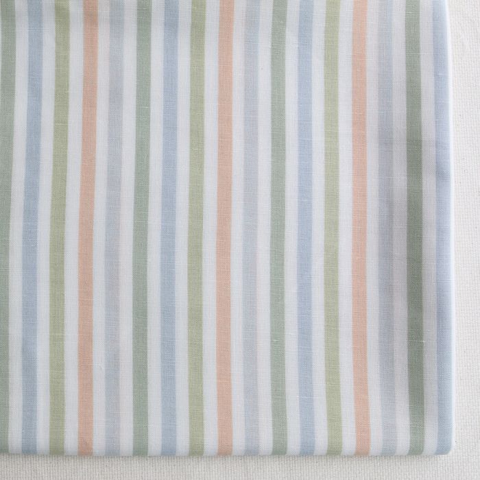 Lucas - Tissu lin coton rayures 6mm multicolores orange, vert, bleu